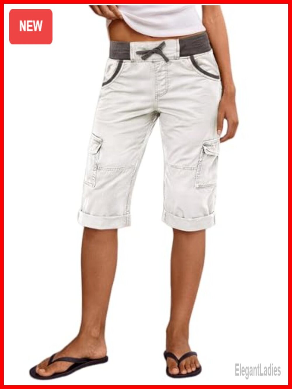 Mid Waist Bermuda Contrast Binding Shorts for Women